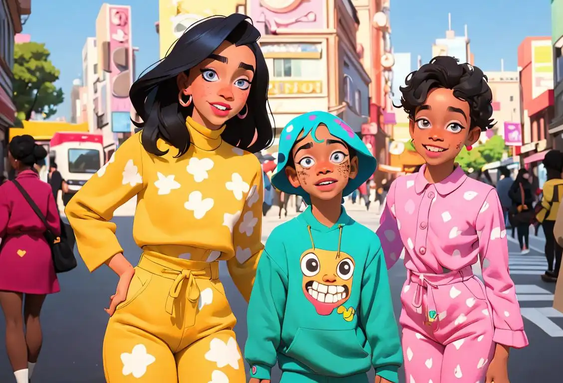 A group of diverse people, including children, showcasing their unique skin patterns with bright smiles, wearing trendy outfits, urban city backdrop..