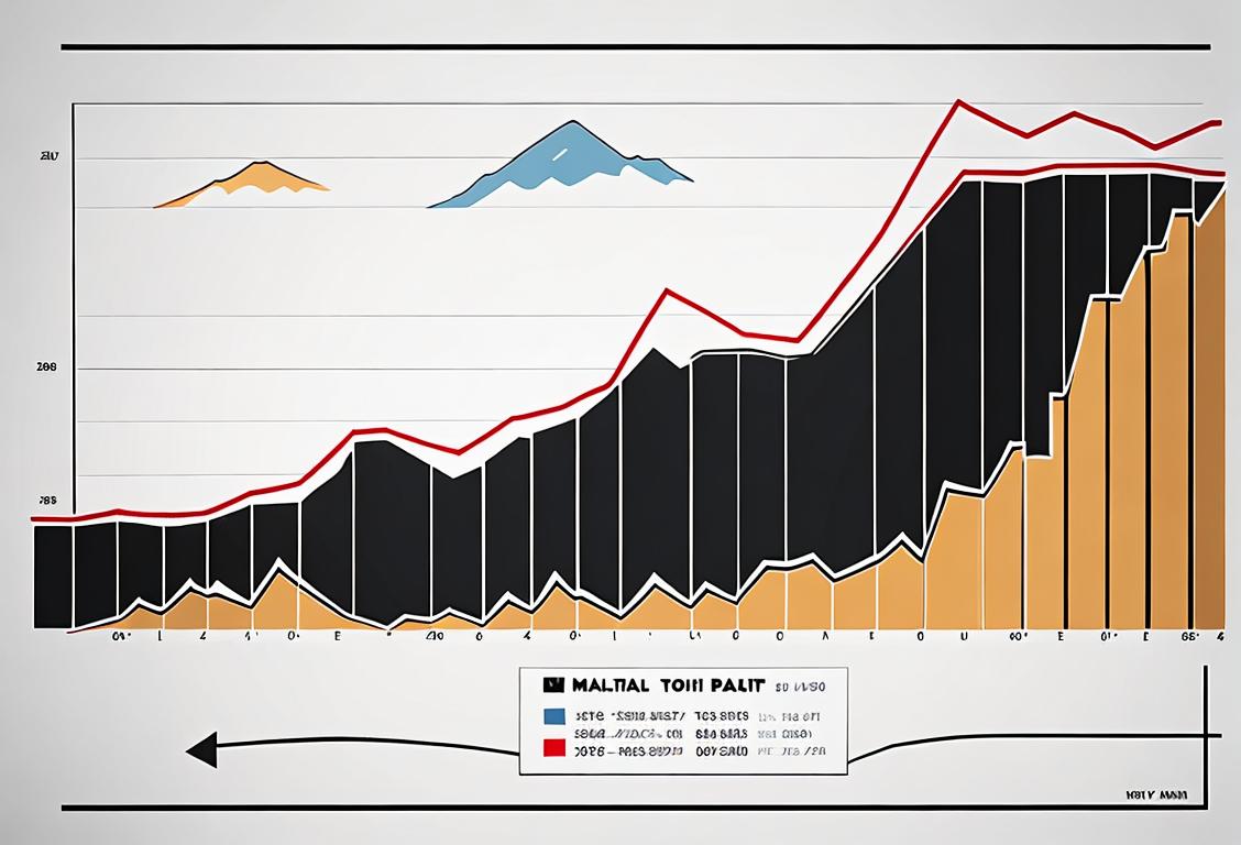 An animated infographic showing a mountain-like graph rising with each passing year, representing the increasing national debt. It depicts a diverse group of people, wearing business attire, worriedly watching the graph..