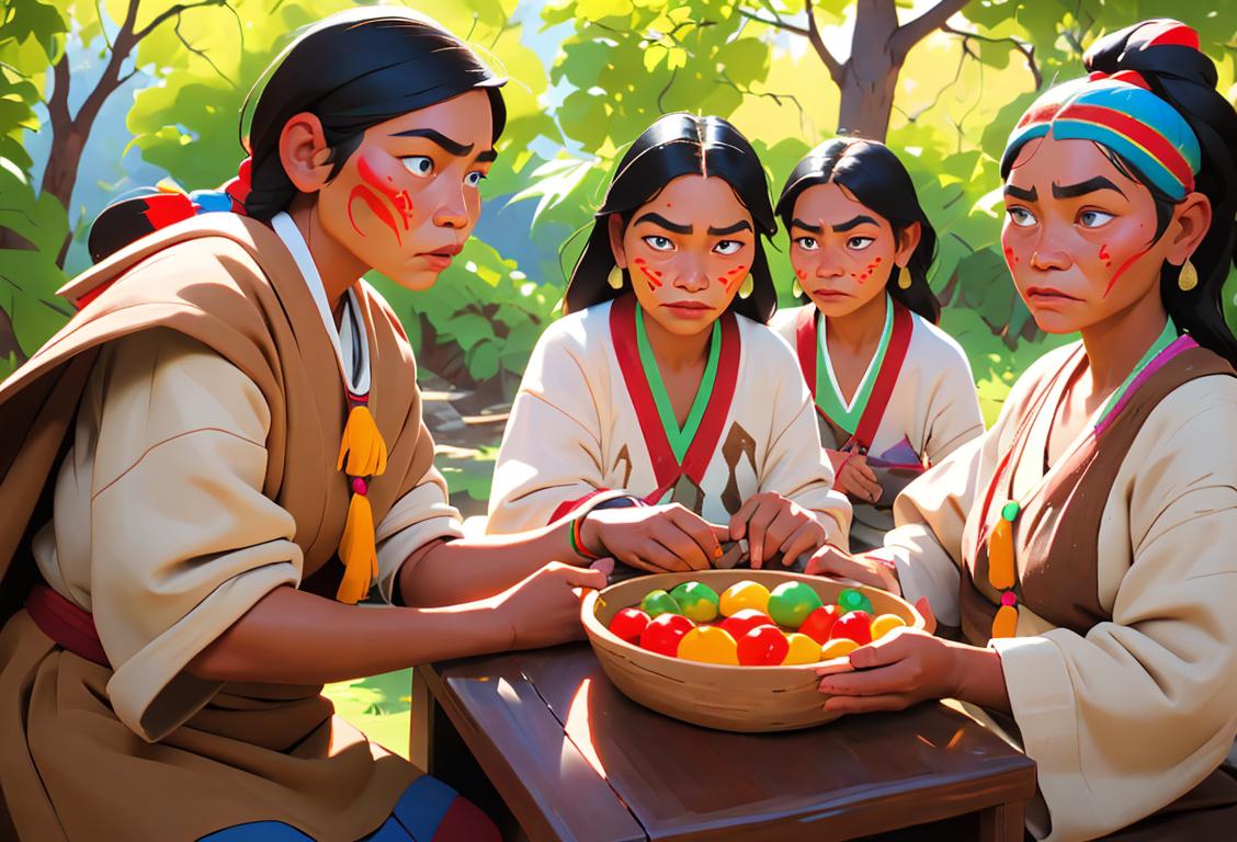 A group of diverse indigenous people celebrating their culture in traditional attire, surrounded by vibrant colors and nature..