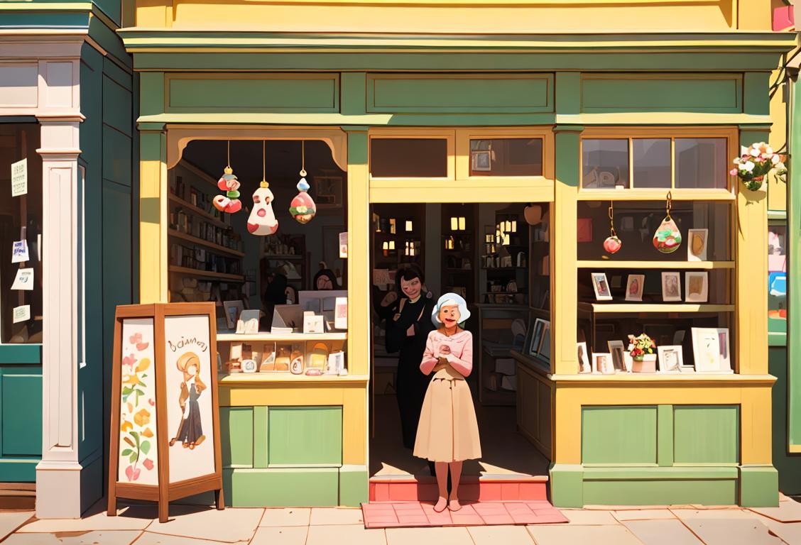 A joyful image of a friendly local shop, with a warm and inviting atmosphere, showcasing the diverse apparel, trendy fashion styles, and charming storefront decorations..