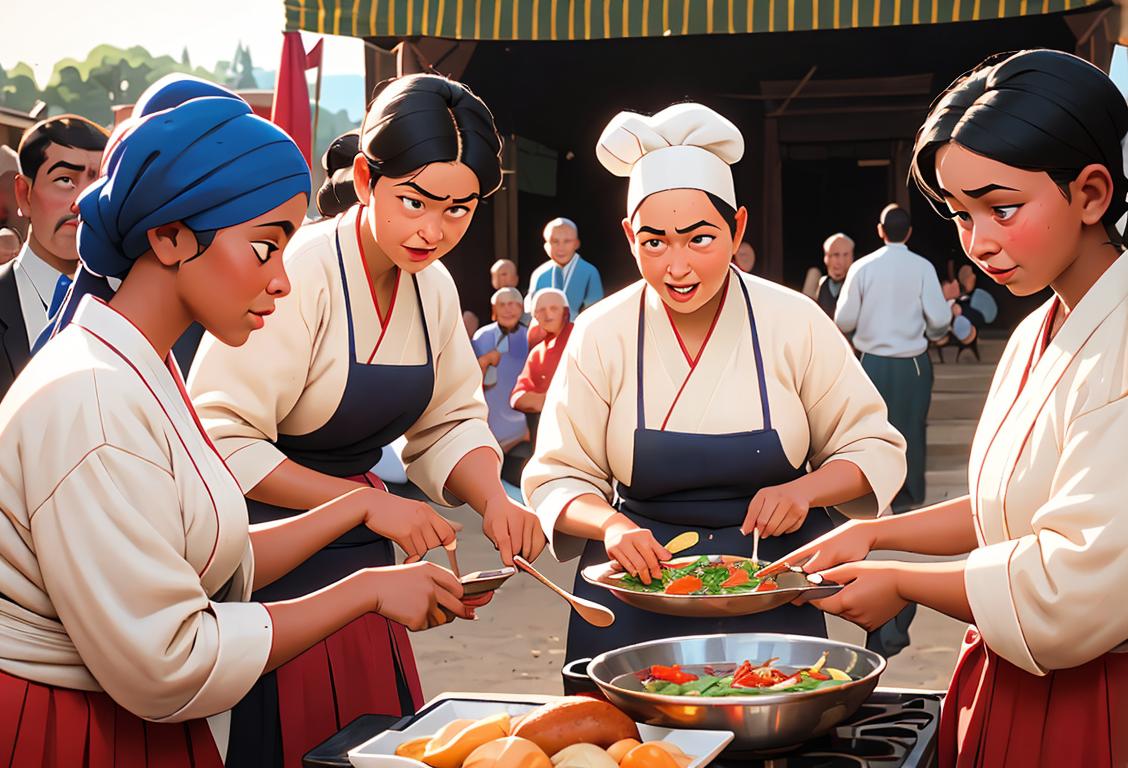 A diverse group of people, dressed in traditional clothing, engaging in various activities such as cooking, playing sports, and celebrating their heritage in a vibrant community setting..