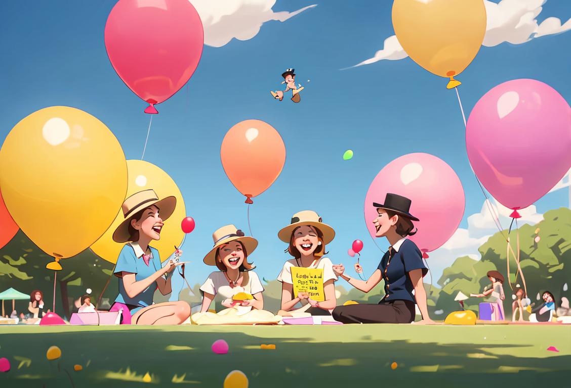 A group of friends having a picnic in a sunny park, all wearing whimsical hats and laughing together. They are surrounded by colorful balloons and banners that say 'National Ignore Natalie Day'. Some of them are holding signs that say 'Ignore Natalie' with a playful wink. The scene is filled with joy and a carefree atmosphere, reminding us to embrace the fun and lightheartedness of this special day..