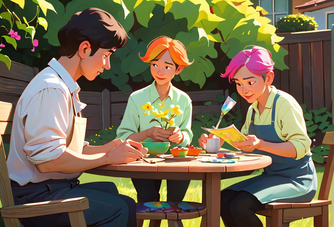 A diverse group of people engaging in their favorite hobbies like painting, gardening, reading, and cooking, in a cozy and colorful setting..