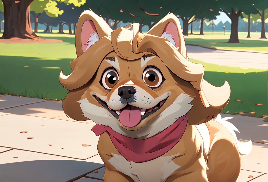 A cheerful kid with tousled hair, wearing a bandana, playing fetch with a fluffy golden retriever at a park..