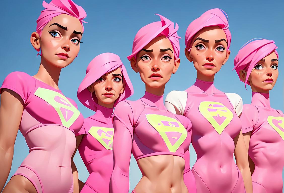 A group of diverse individuals standing in solidarity, wearing pink clothing, surrounded by empowering slogans and symbols related to metastatic breast cancer..
