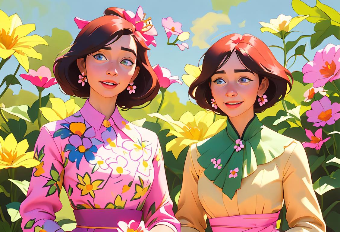 A heartwarming portrait of a diverse group of girls and women surrounded by colorful flowers, radiating joy and beauty. They are dressed in a mix of modern and traditional fashion styles, donning floral patterns, flowing skirts, and bright accessories. The background depicts a whimsical garden setting, filled with butterflies and vibrant plants. The scene exudes a sense of love and appreciation, symbolizing the celebration of National Beautiful Girl Day..
