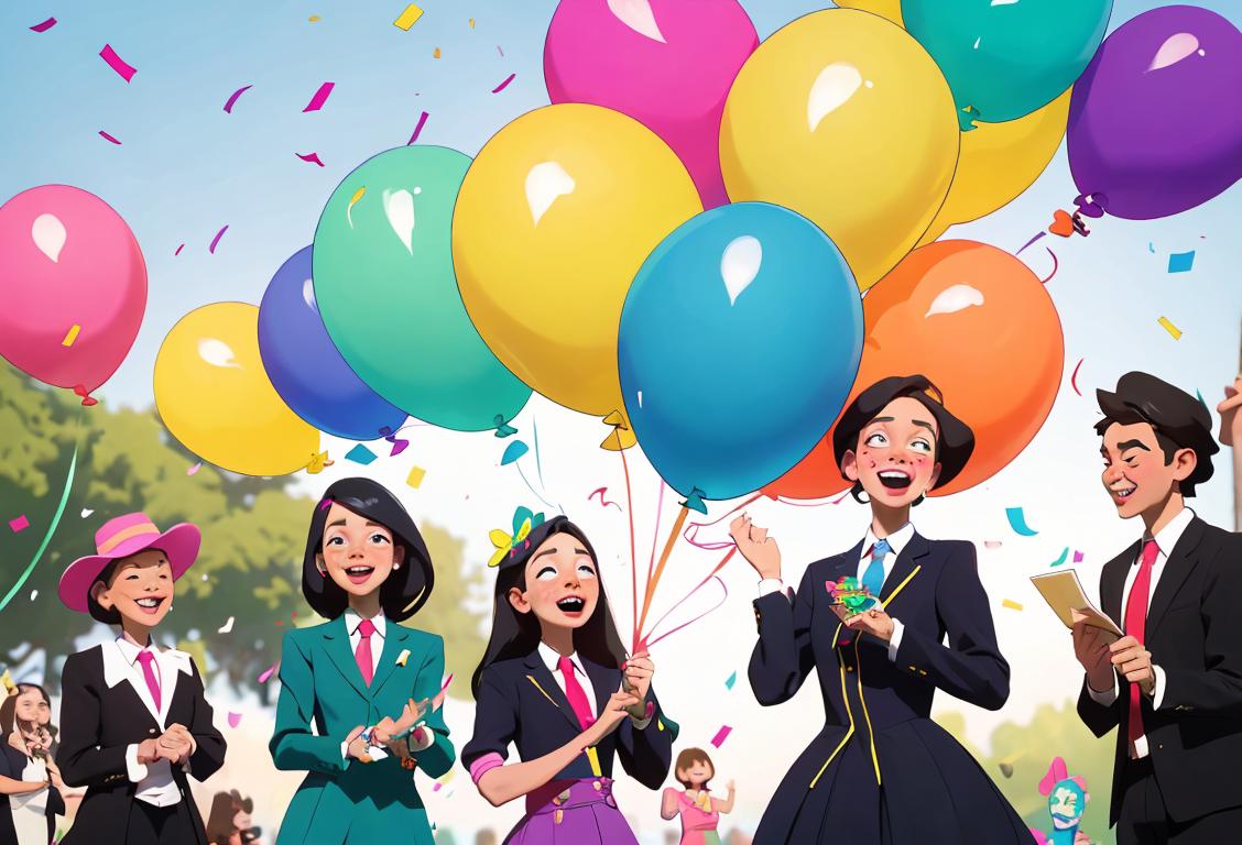 A group of diverse people, wearing different stylish outfits, holding colorful signs with the name 'Abby' in various spellings, celebrating with confetti and balloons in a park..