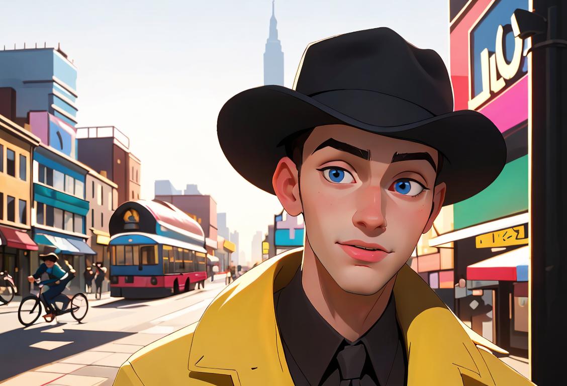 Joyful young man wearing a hat, trendy urban fashion, vibrant city backdrop, eagerly awaiting the National expected to be called new Day!.