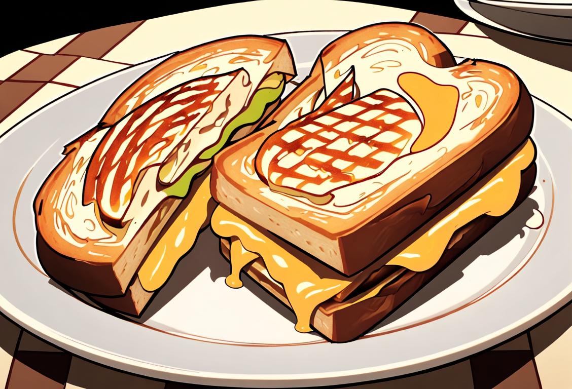 Cheese lovers unite! Show a close-up of a perfectly toasted grilled cheese sandwich, with melted cheese oozing out. Add a hint of vintage diner vibes and a checkered tablecloth for extra charm..