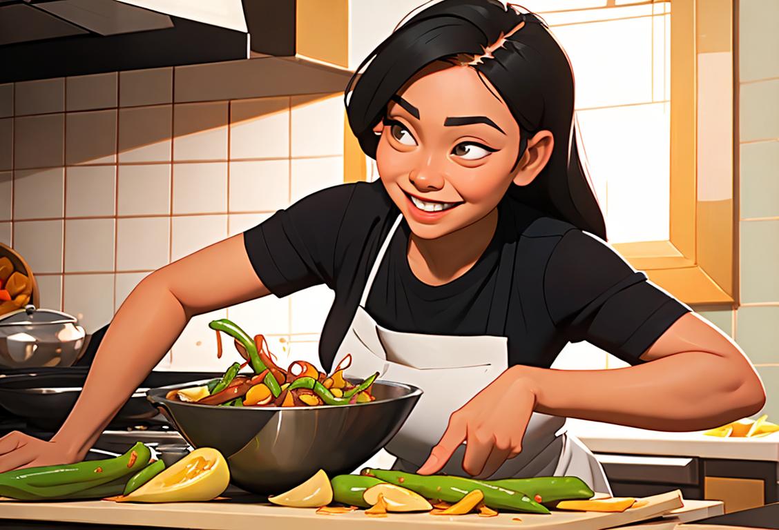 Smiling Filipina chef preparing a mouthwatering paksiw dish in a vibrant and bustling Filipino kitchen..