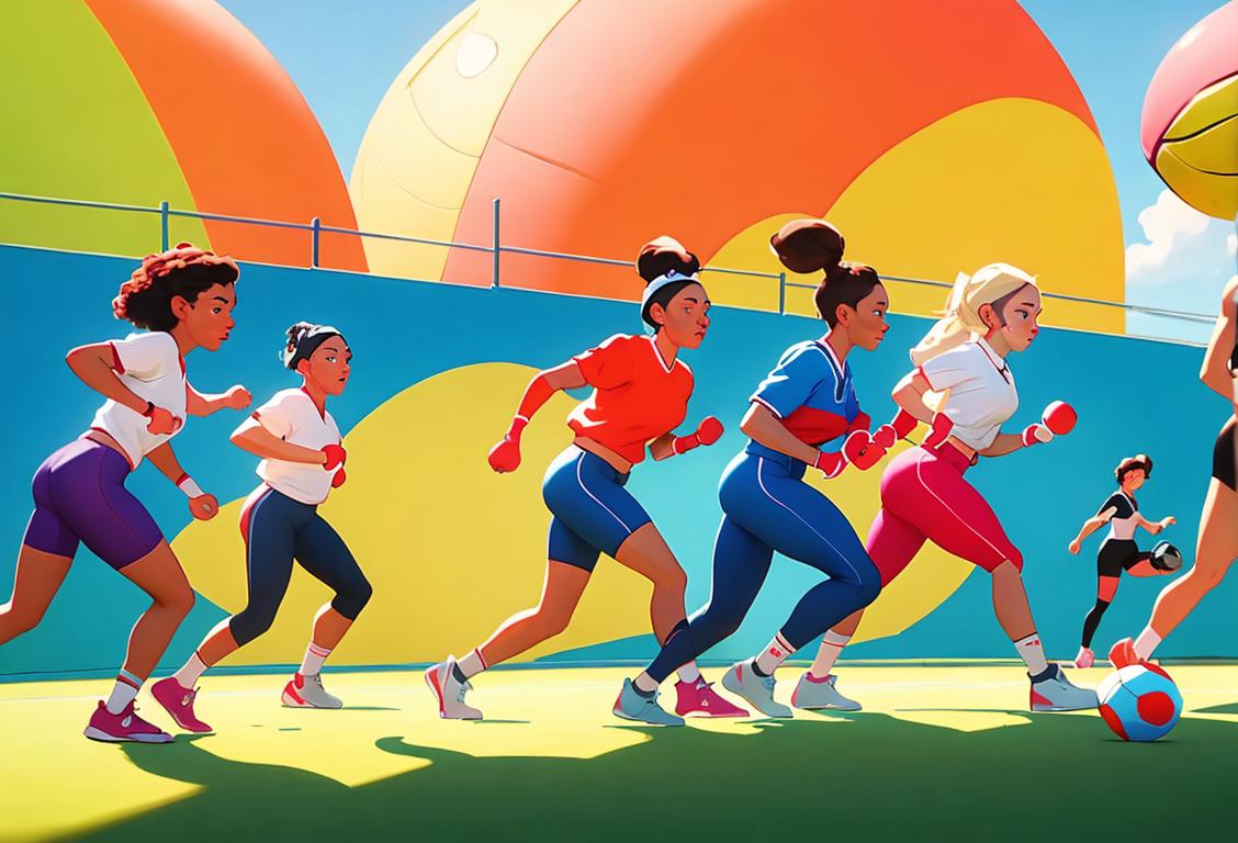 A group of diverse athletes, wearing colorful sportswear, engaging in various sports activities in a vibrant outdoor setting..