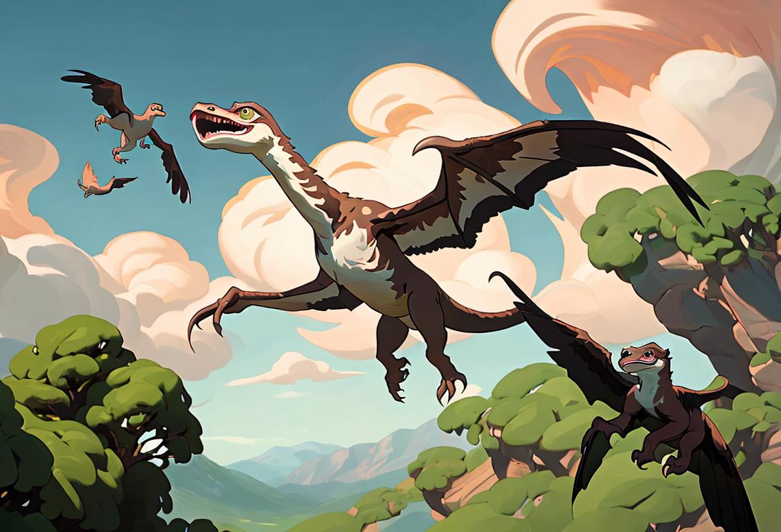 Illustration of a group of velociraptors running through a lush prehistoric jungle with a sense of excitement in the air. Scene is vibrant, full of greenery, and hints at the thrilling era..