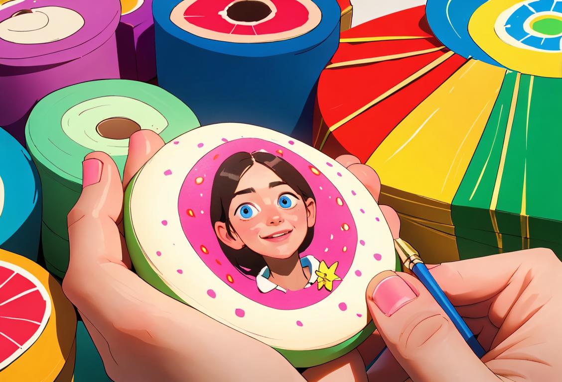 Cheerful person holding a handmade gift, surrounded by colorful craft supplies and a cozy DIY workspace..