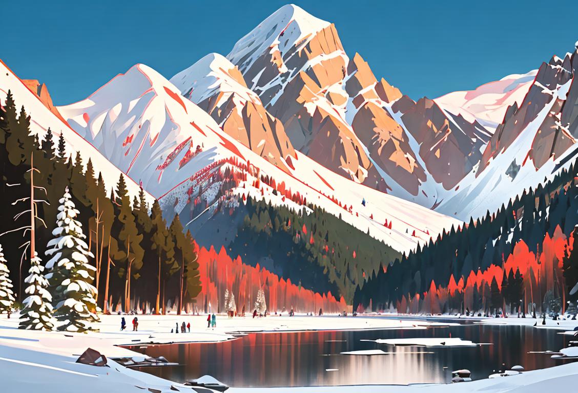 A diverse group of people surrounded by majestic mountains, wearing cozy winter attire, exploring national parks on MLK Day..