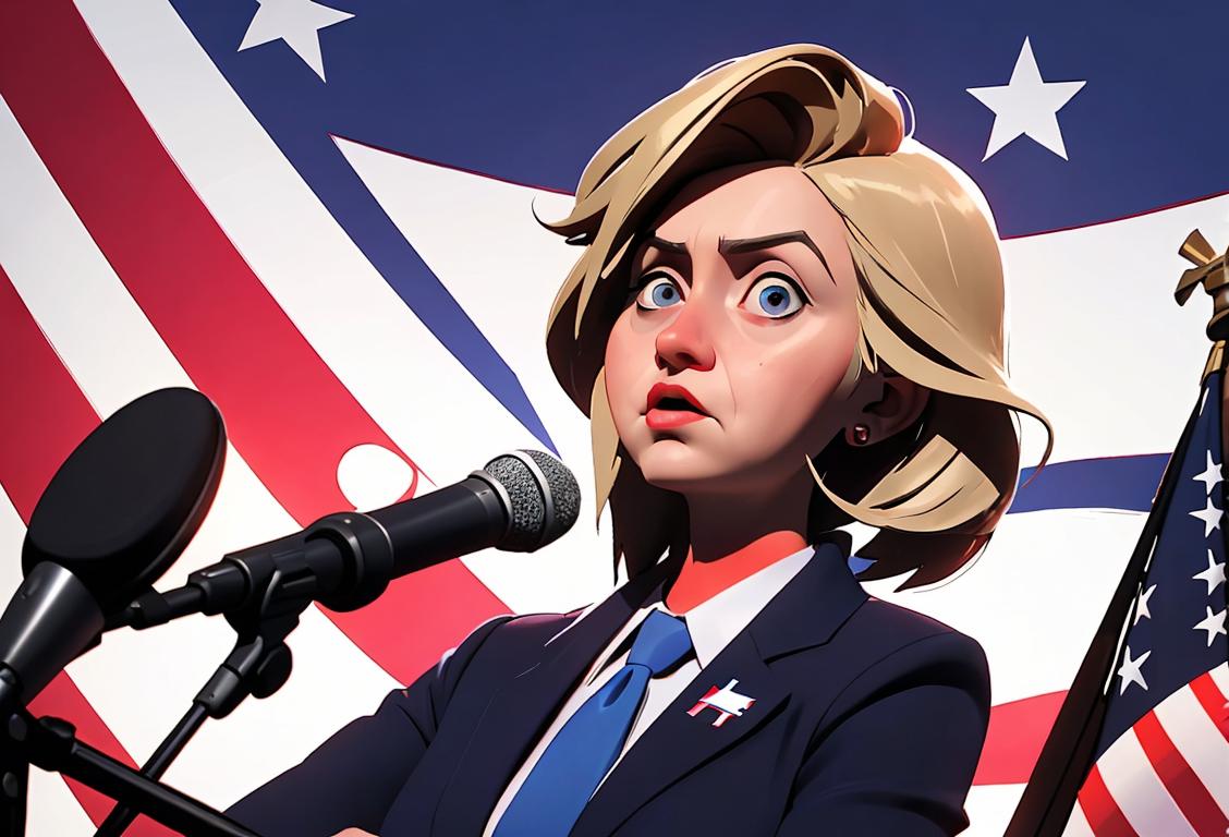 Young national reporter interviewing campaign staff, holding a microphone, wearing professional attire, Washington D.C. political rally backdrop..