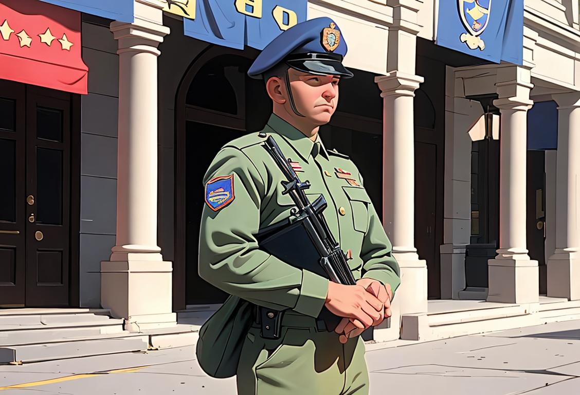 A National Guard member in uniform, standing proudly in front of a diverse community, exemplifying service and unity..