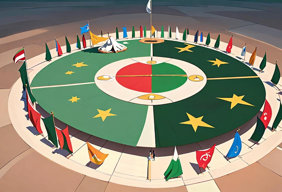 A diverse group of people holding flags of various nations at Madina Circle, representing unity and cultural diversity..