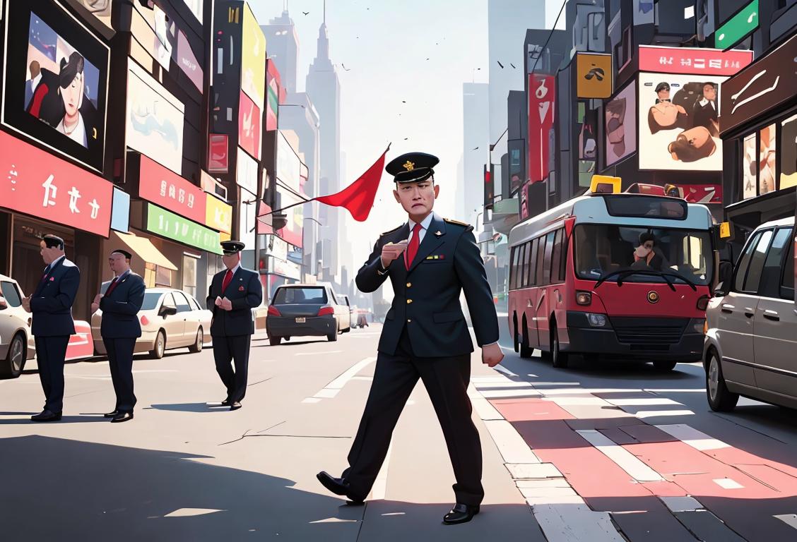 A national leader, dressed in professional attire, immersed in a bustling city scene, working diligently to serve their country..