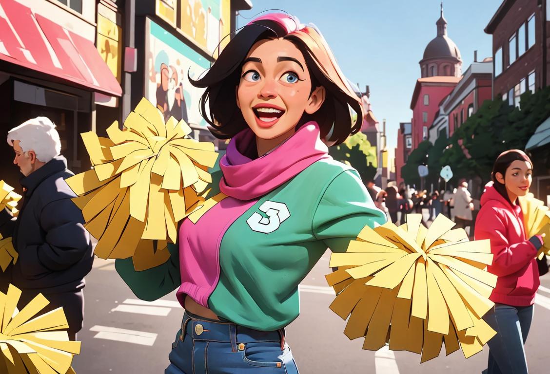 A joyful person holding a recovered item, surrounded by a diverse group cheering, wearing casual clothes, urban setting..