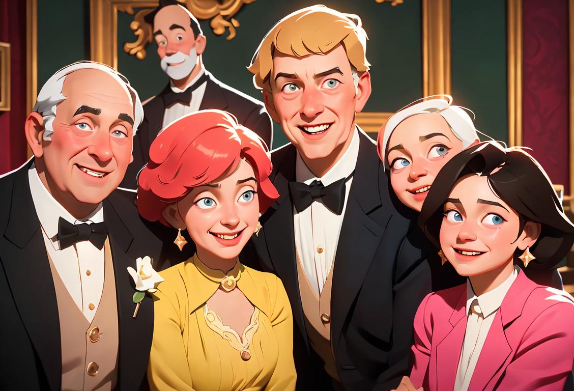 A happy group of Nelsons, of all ages and backgrounds, coming together for a joyful celebration. They are dressed in a mix of casual and formal attire, surrounded by colorful decorations and vibrant atmosphere..