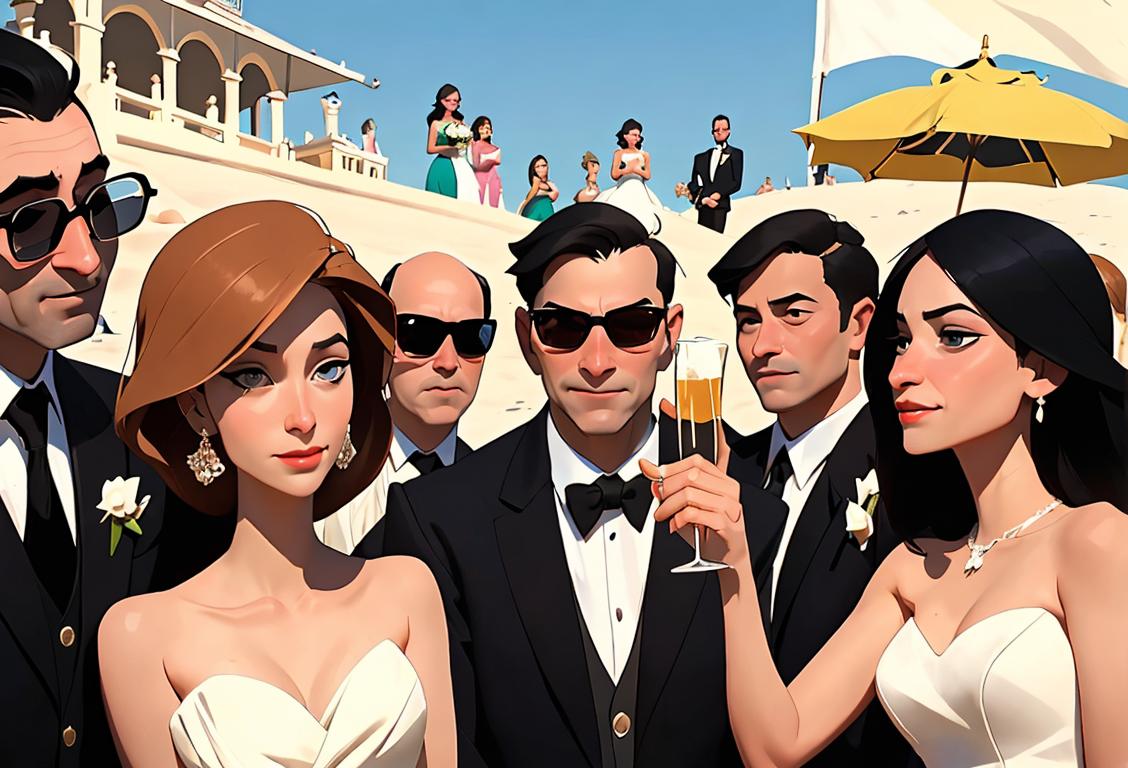 A group of people, dressed in formal attire, raising their glasses in celebration. From beach-side weddings to city hall, we honor the joy of legalization with style and grandeur..