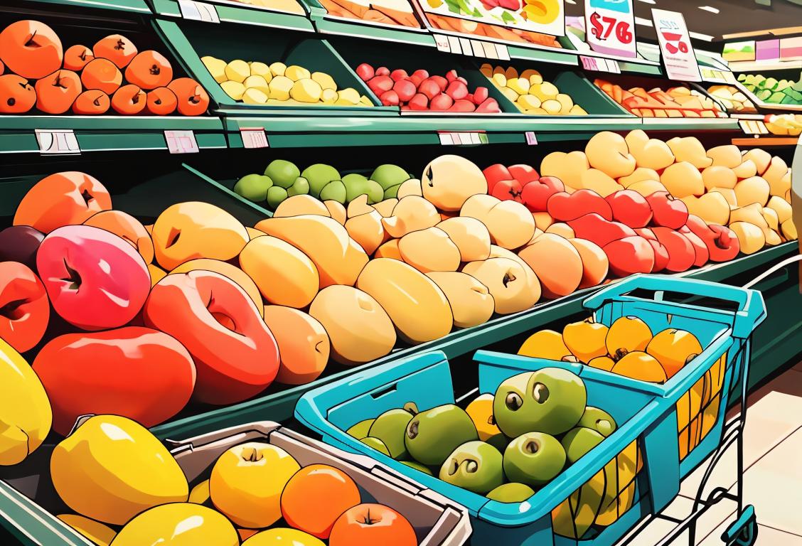 Group of people at a crowded grocery store checkout, shocked expressions as prices soar, colorful shopping carts filled with everyday items..