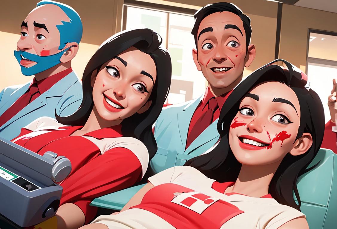 A cheerful group of diverse individuals joyfully donating blood in a bright and welcoming donation center with friendly staff and a thriving community spirit..