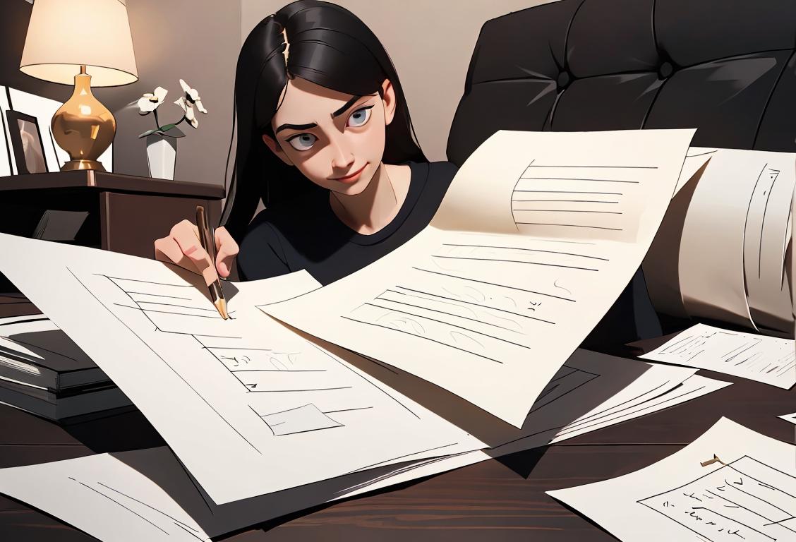 Young woman happily discarding a crumpled piece of paper with 'resolutions' written on it, wearing comfortable clothes, cozy living room scene..