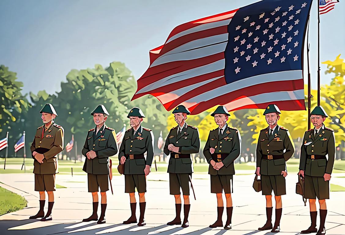 A group of Vietnam veterans standing in front of the Vietnam Veterans Memorial Wall, dressed in military attire, surrounded by American flags..