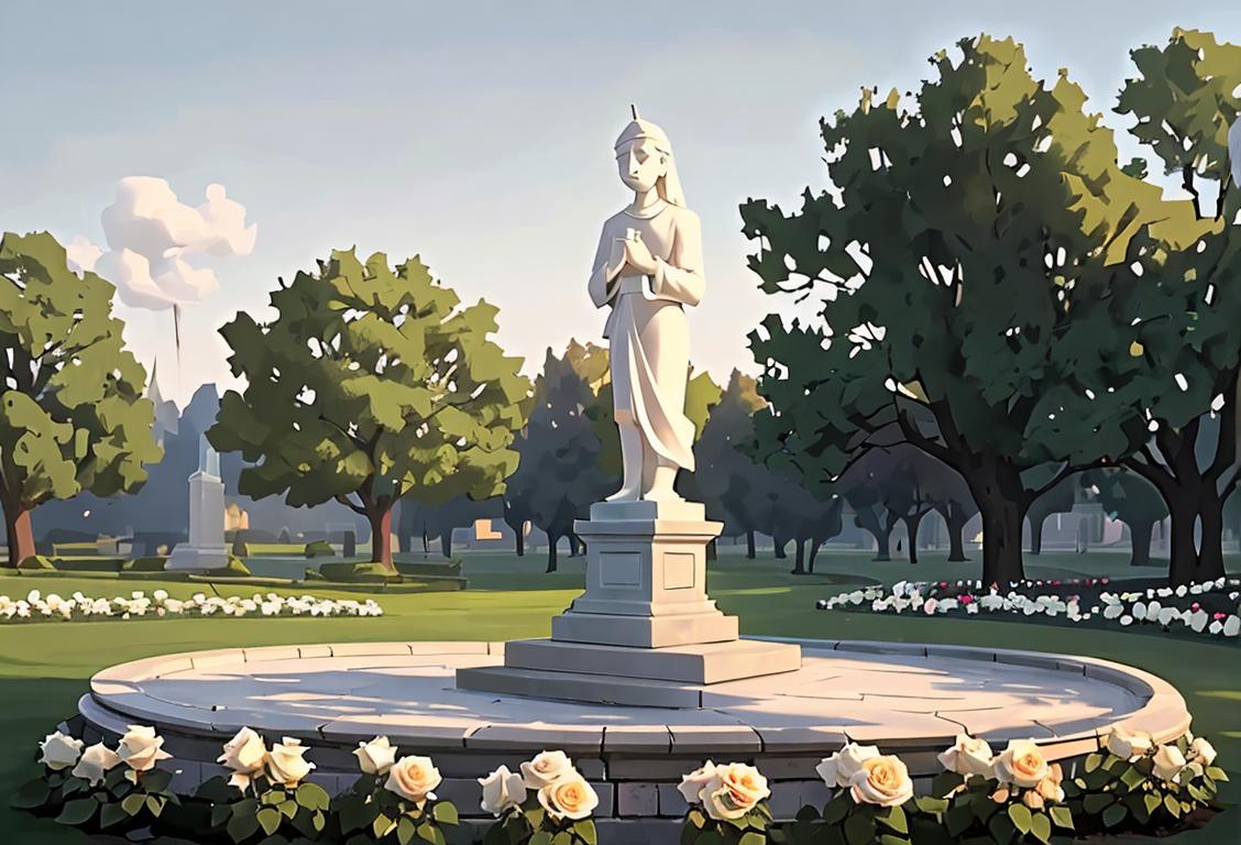 A serene candlelit scene with a memorial plaque, a single white rose, and peaceful scenery in the background..