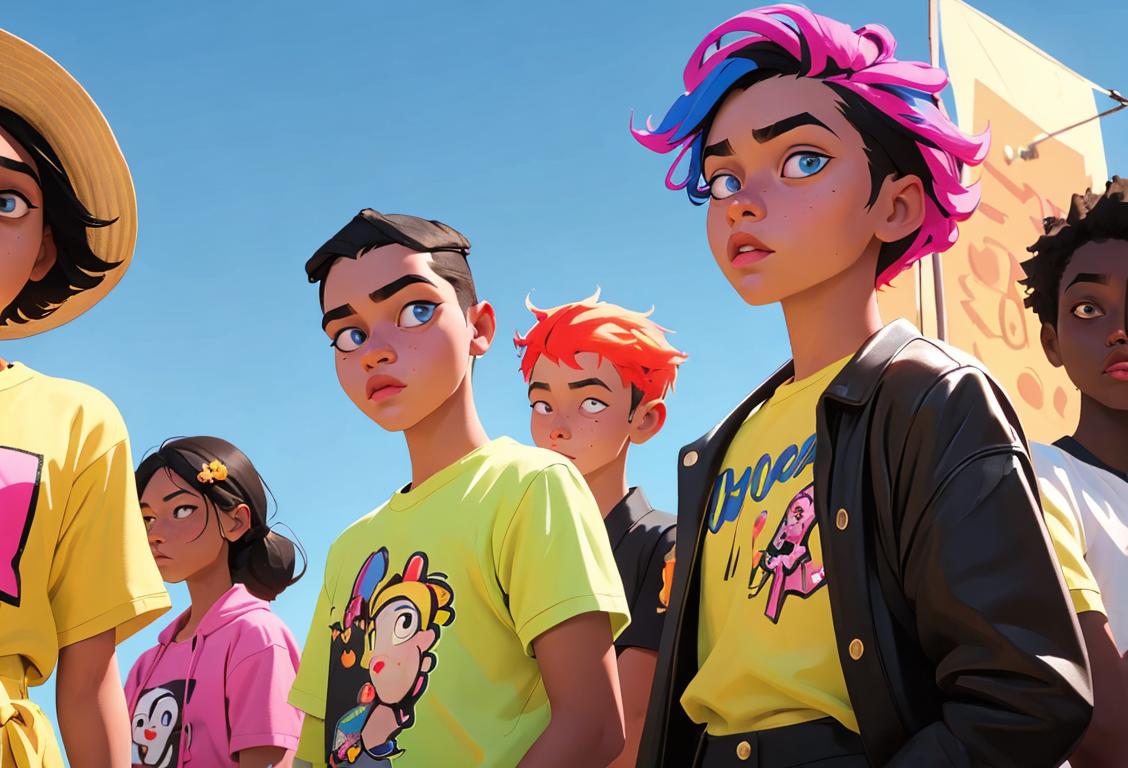 A group of diverse young individuals with vibrant clothing, showcasing their unique styles while participating in a community event..