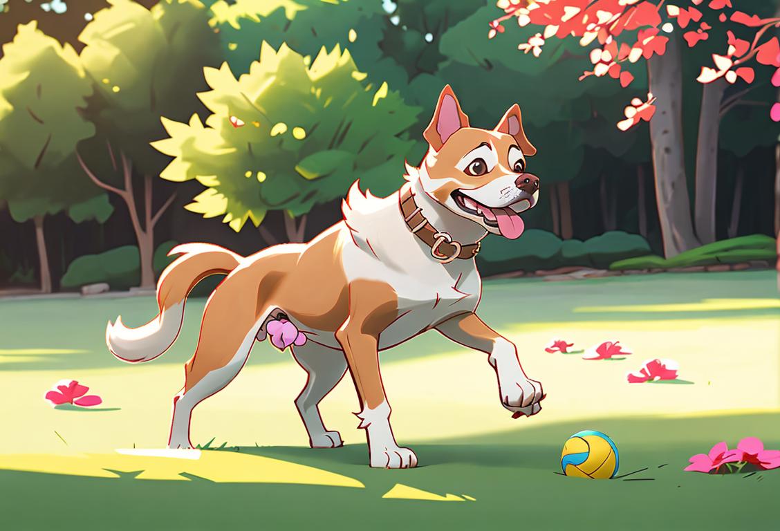 A joyful person of any gender playing fetch with a happy dog in a picturesque park, dressed comfortably in casual clothing, surrounded by nature..