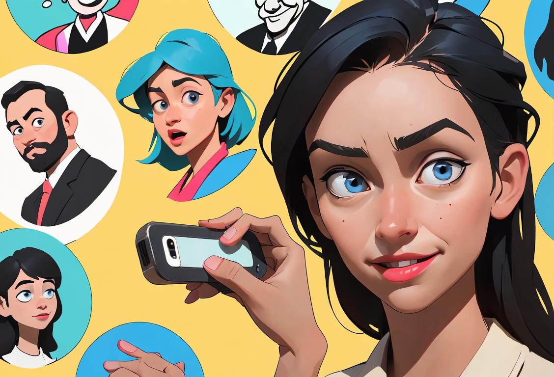 A person in casual attire enthusiastically typing on their phone, surrounded by a vibrant collage of internet icons and memes..