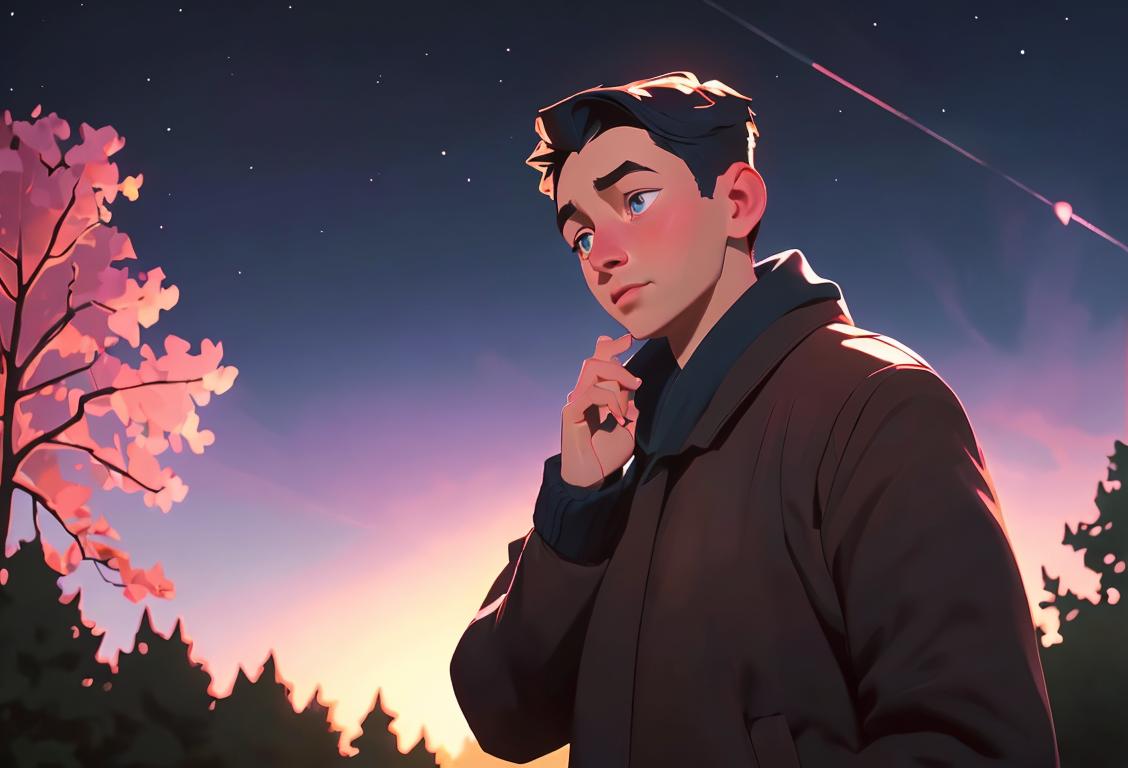 A person standing in front of a beautifully lit night sky, hands clasped together, with a sincere expression of remorse and forgiveness. Soft pastel colors, outdoor park setting..