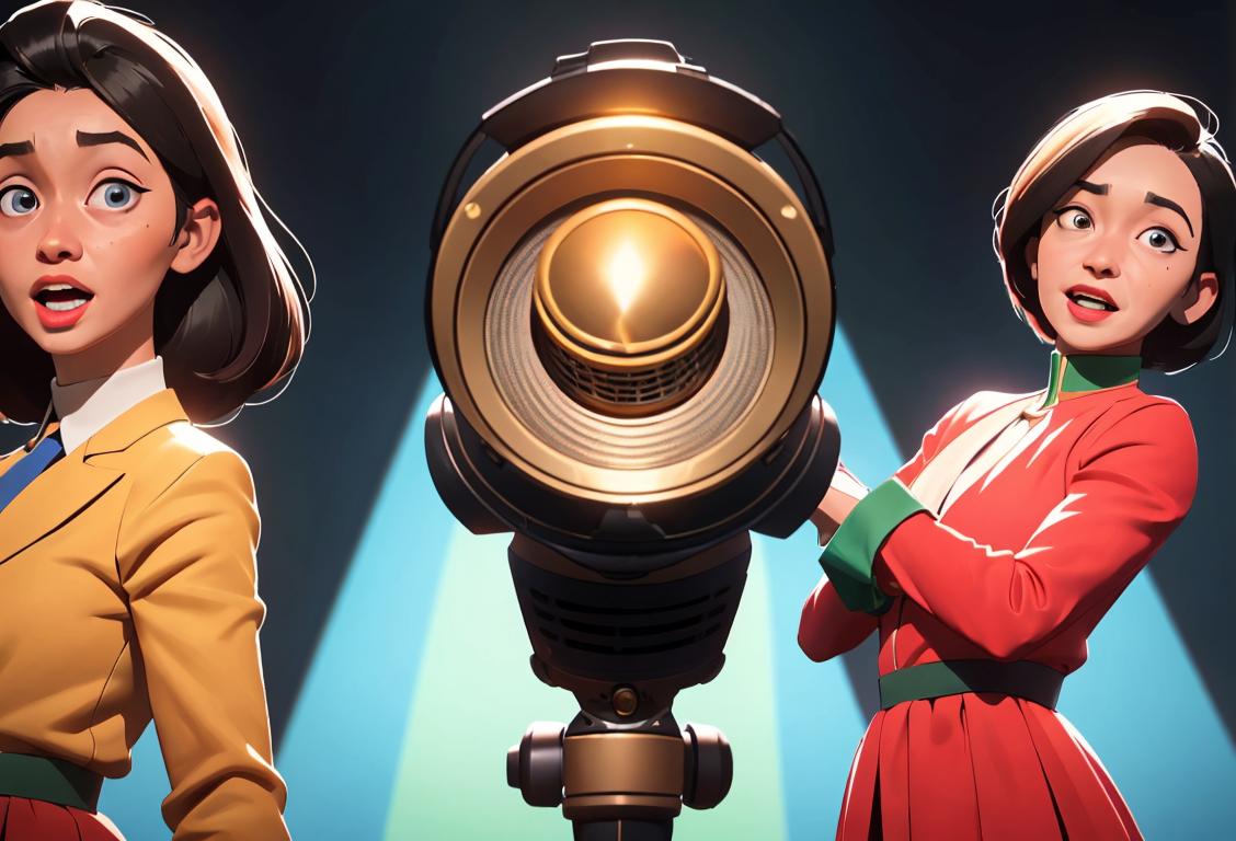 Joyful diverse group of people with different backgrounds and outfits, standing in front of a microphone, ready to speak up and make a positive impact..