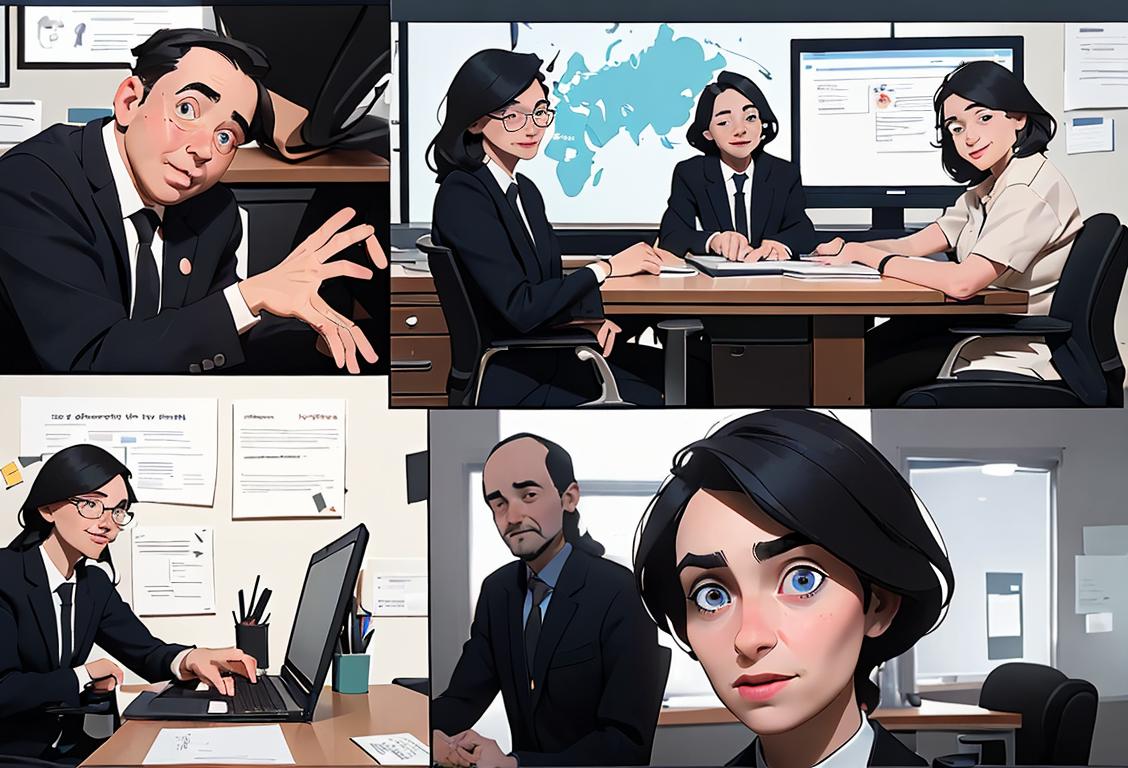 A person with disabilities in professional attire browsing a user-friendly job portal, surrounded by supportive coworkers and a diverse office environment..