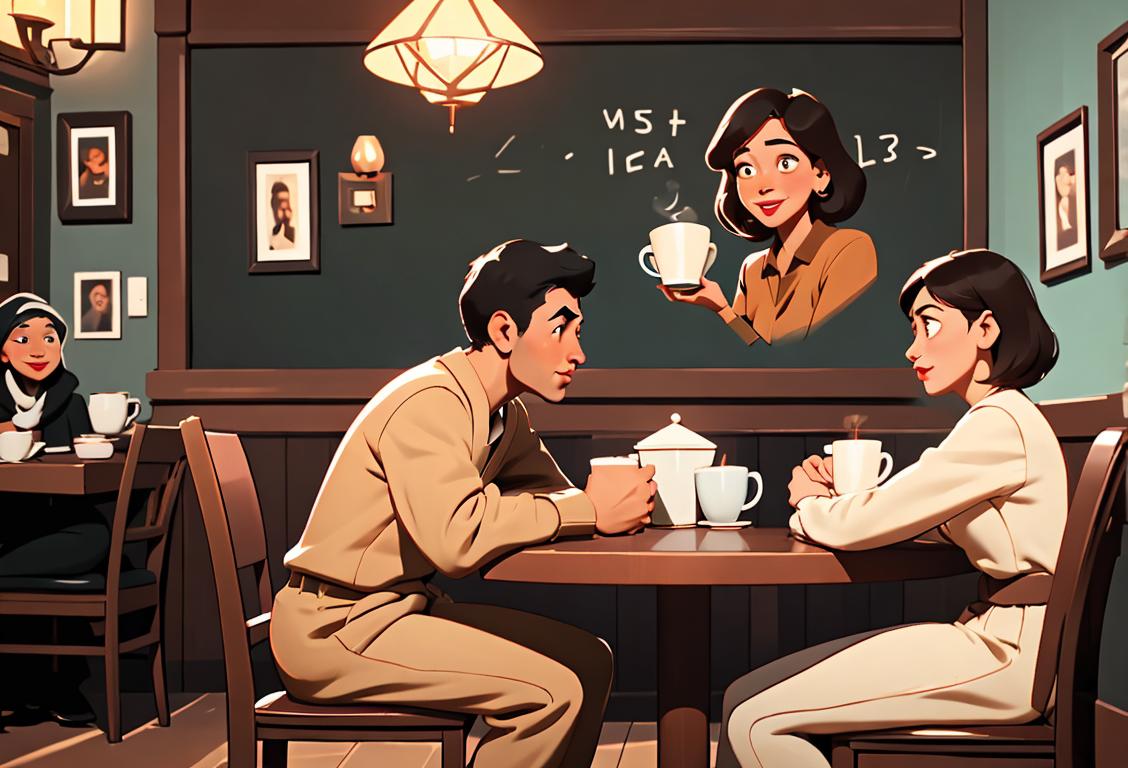 A diverse group of people sitting in a cozy coffee shop, engaged in animated conversation. Different styles and ethnicities. Warm and inviting atmosphere with vintage decor..