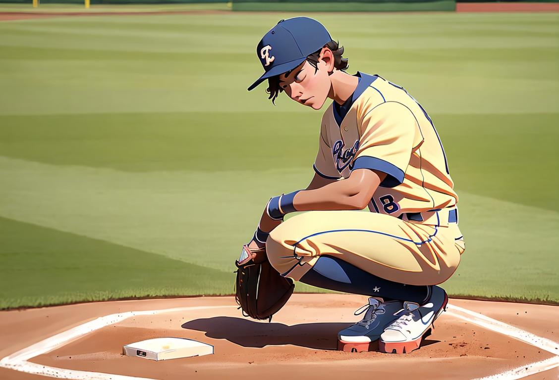 Young baseball player taking a knee on the opening day, wearing a team jersey, baseball field scene, embracing the spirit of unity..