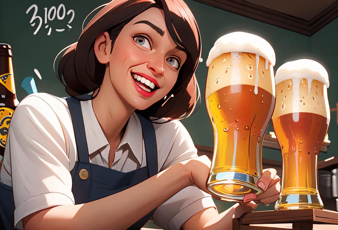 A cheerful person holding a beer, dressed in casual attire, enjoying their day off from housework with lively surroundings..