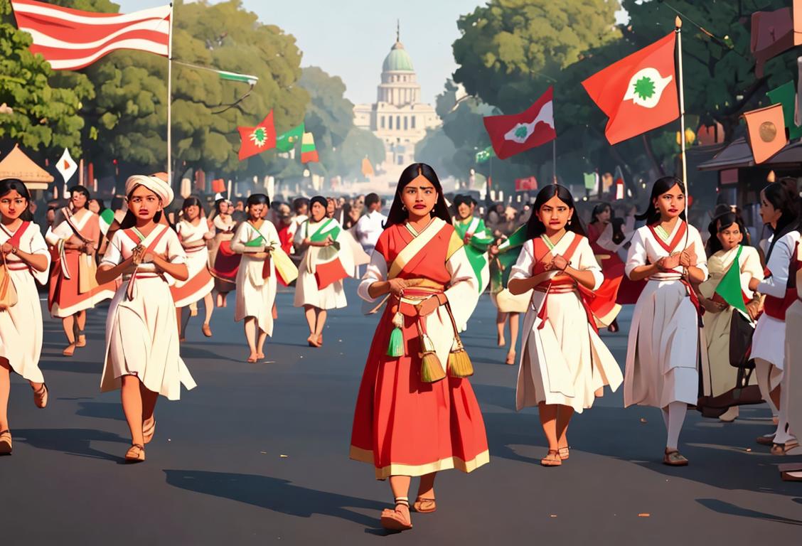 A diverse group of people, wearing traditional attire, celebrating Republic Day in the bustling streets of the national capital..