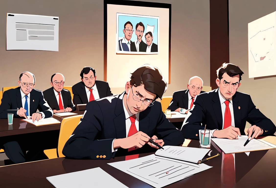 National party call an emergency meeting after Day: Group of diverse people in business attire, holding clipboards and having a serious discussion in a well-lit conference room..