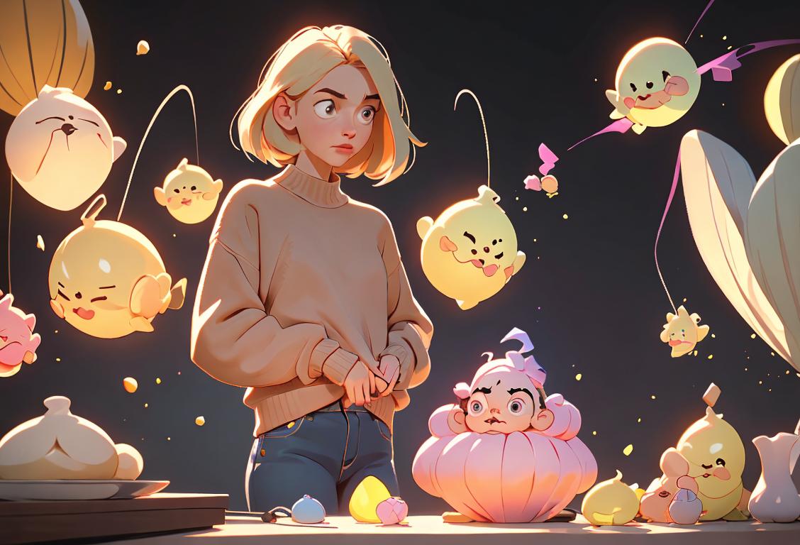 A person with their hair standing on end, wearing a cozy sweater, surrounded by sparking objects in a homey setting..