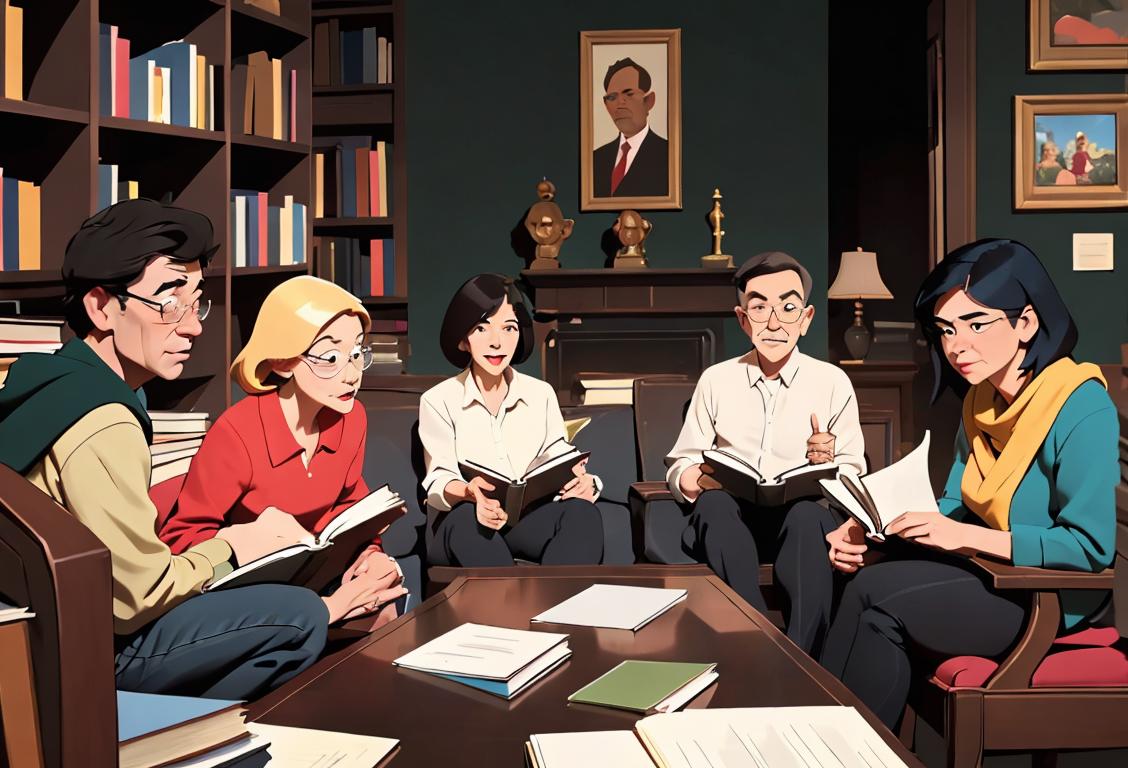 A group of diverse individuals engaged in a spirited, respectful discussion, wearing casual clothes, surrounded by books and educational materials..
