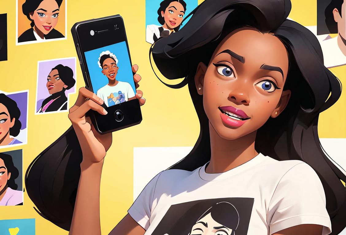 Cheerful woman wearing a Terrence K Williams t-shirt, posing with a smartphone, surrounded by retweet icons..