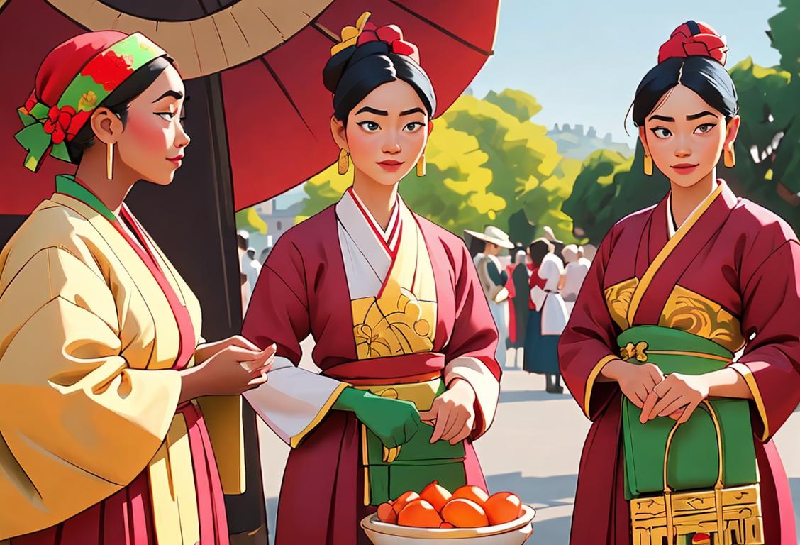 A diverse group of people proudly wearing traditional clothing from various cultures, showcasing their unique styles in a vibrant and festive outdoor setting..