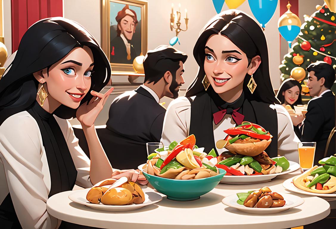 A diverse group of people, dressed in different styles and fashion, smiling and enjoying a variety of delicious cdm dish, in a vibrant and festive setting..