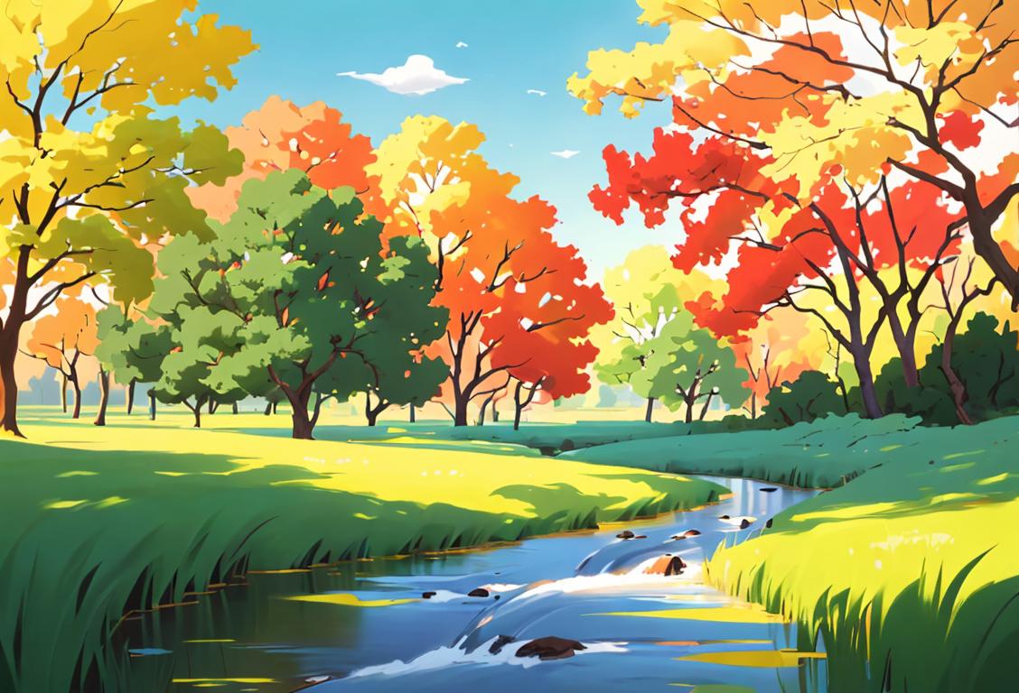 A beautiful national park landscape with vibrant colors and diverse wildlife, showcasing the harmony between nature conservation and education.