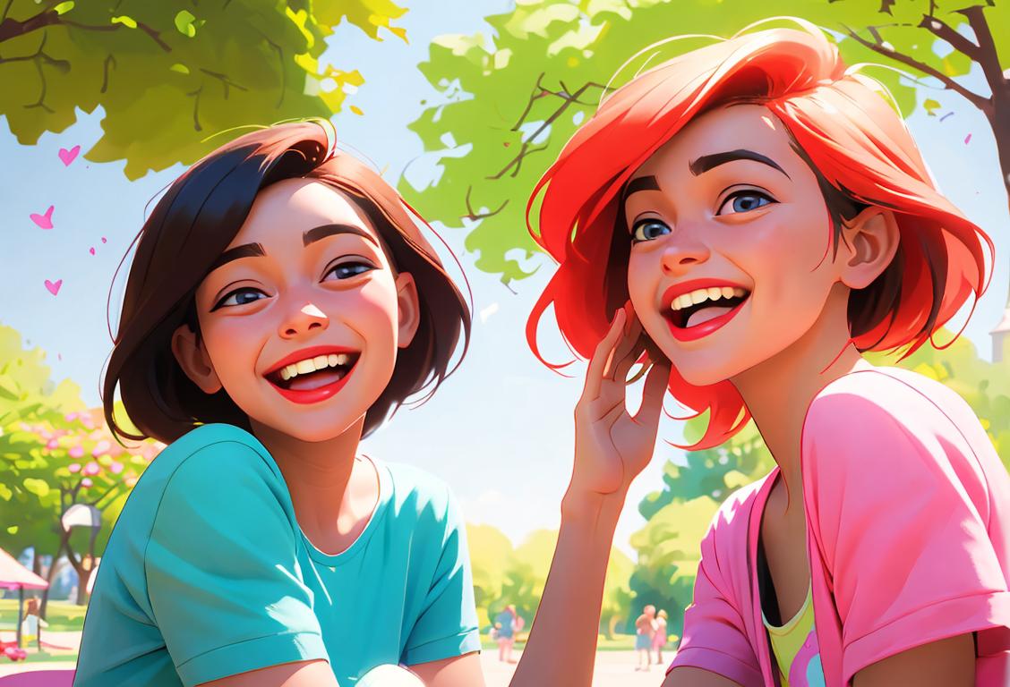 Young people on a sunny park, laughing with pure joy, wearing colorful summer outfits, enjoying the outdoors..
