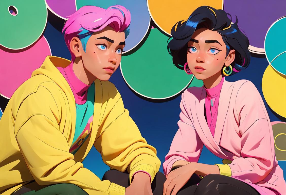 Young individuals of diverse races and genders, wearing colorful clothing, sitting in a circle, embracing their unique pronouns with pride and joy..