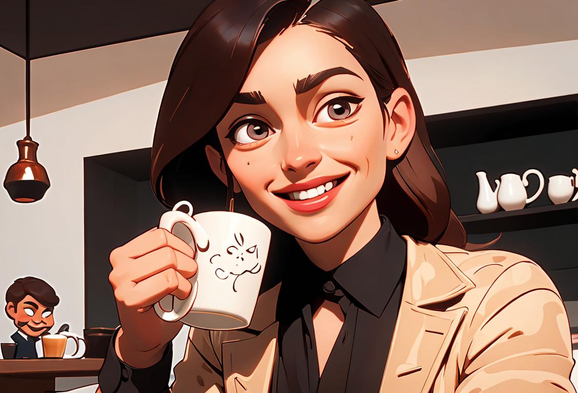 A barista with a warm smile pouring delicious espresso into a vibrant, patterned mug..